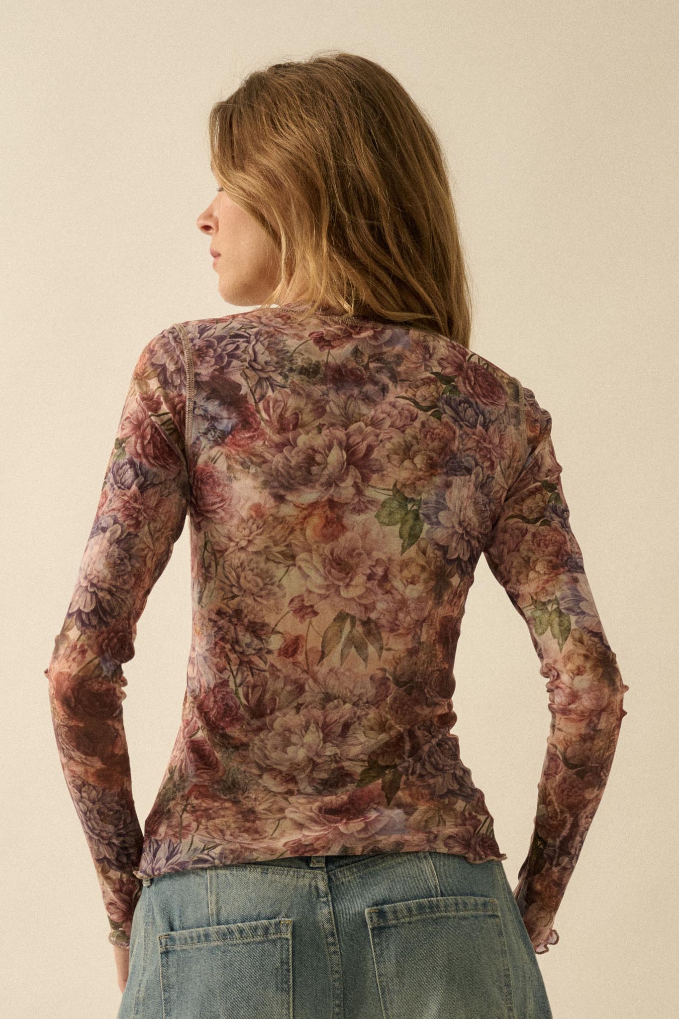 Valley Breeze Floral Mesh Snap-Front Top