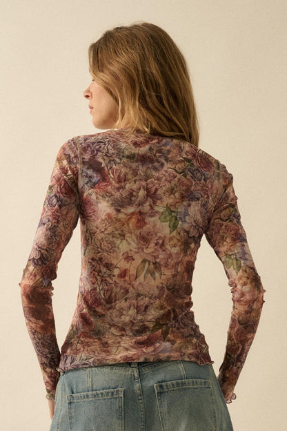 Valley Breeze Floral Mesh Snap-Front Top