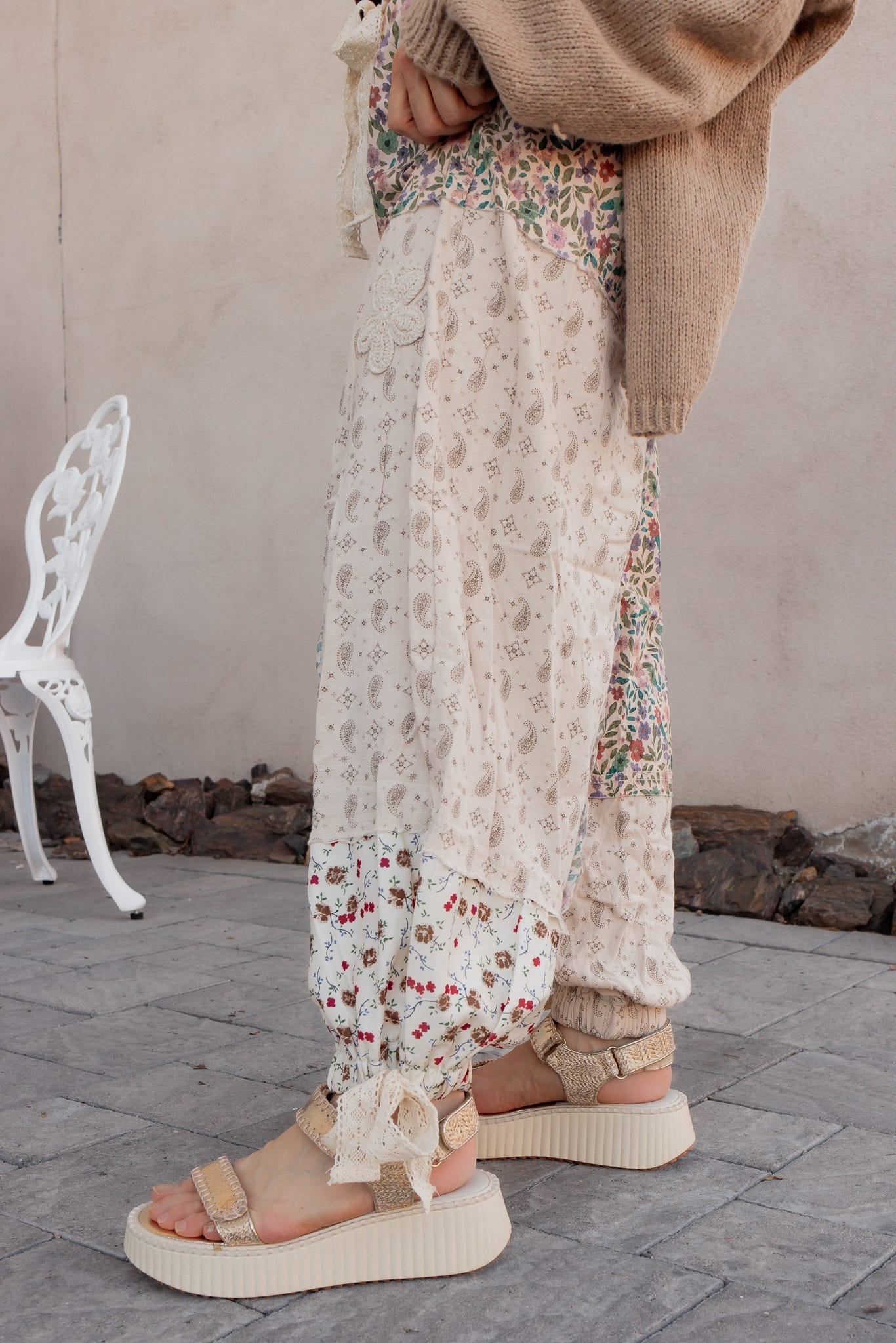 POL Boho Patchwork Crochet Wide-Leg Pants