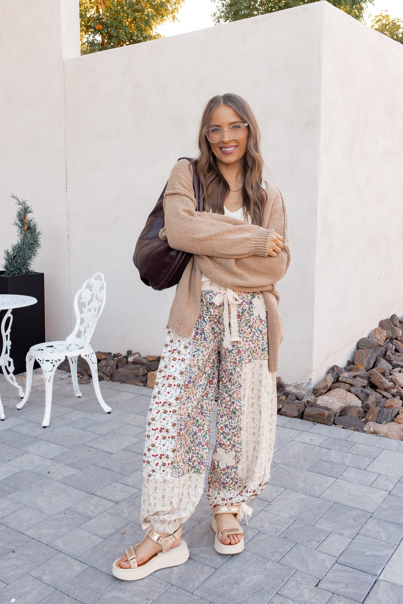 POL Boho Patchwork Crochet Wide-Leg Pants
