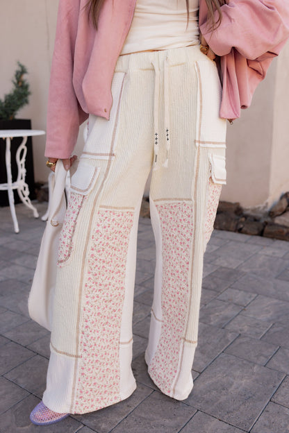 POL Quilted Floral Patch Pants