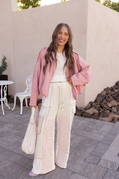 POL Quilted Floral Patch Pants