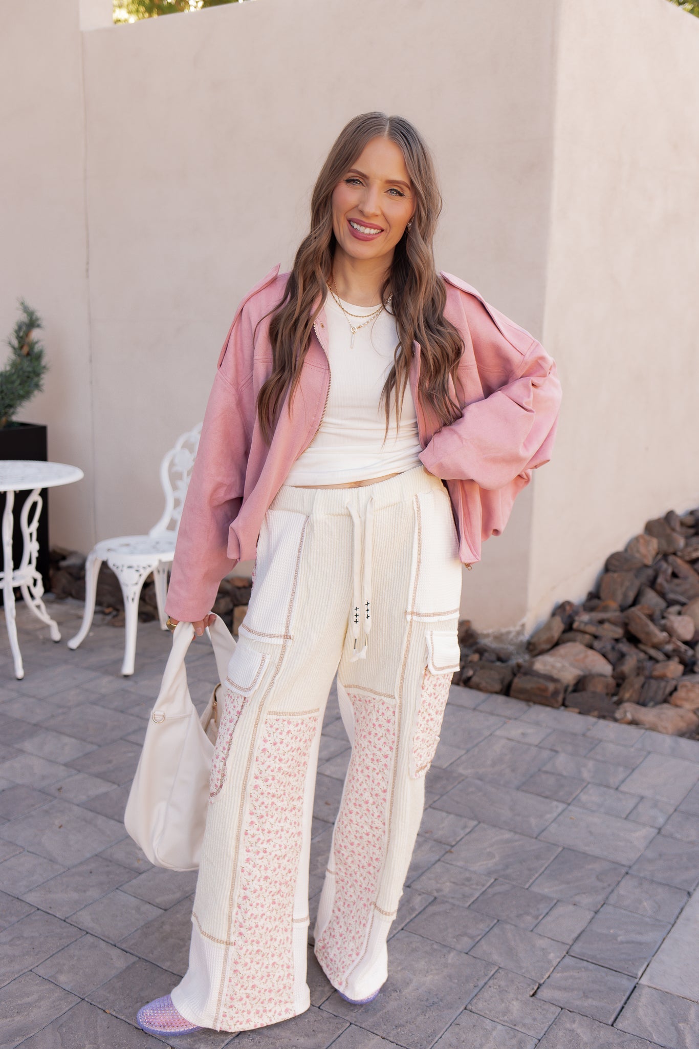 POL Quilted Floral Patch Pants