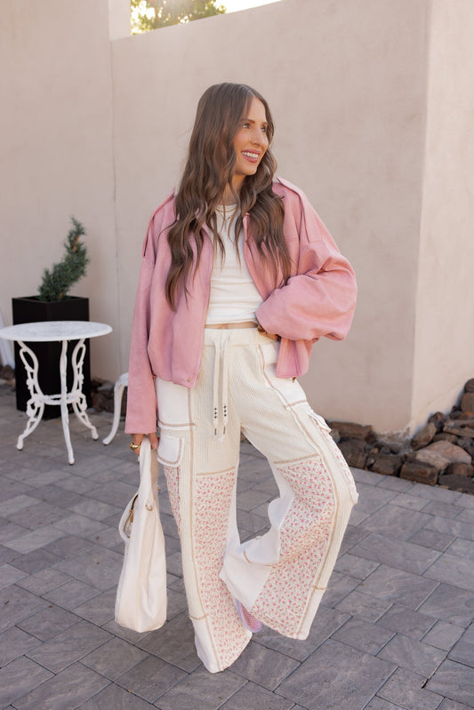 POL Quilted Floral Patch Pants