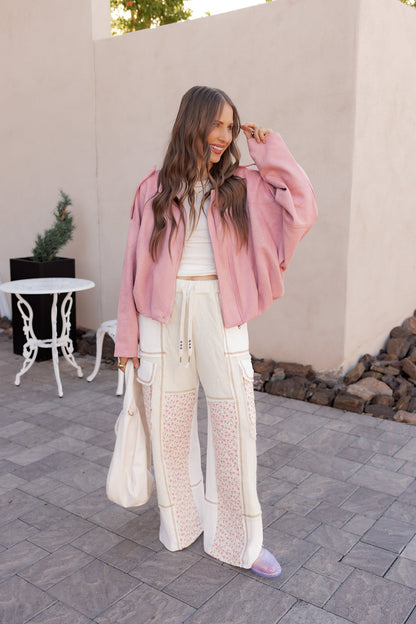 POL Quilted Floral Patch Pants