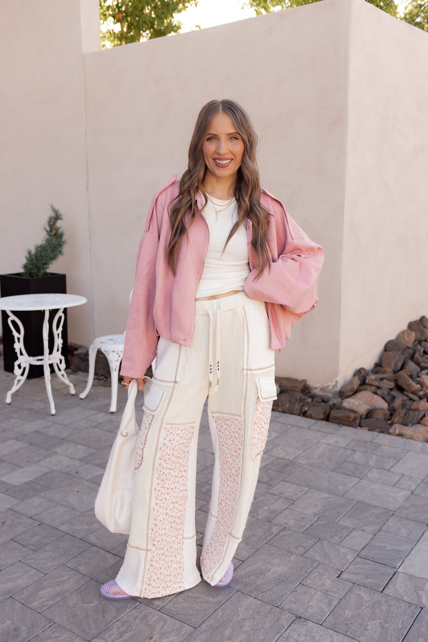 POL Quilted Floral Patch Pants