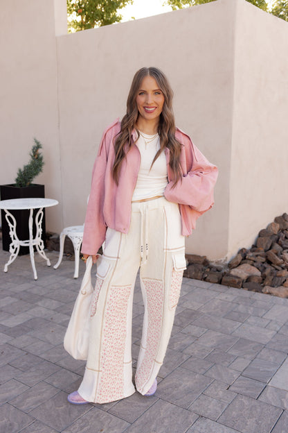 POL Quilted Floral Patch Pants