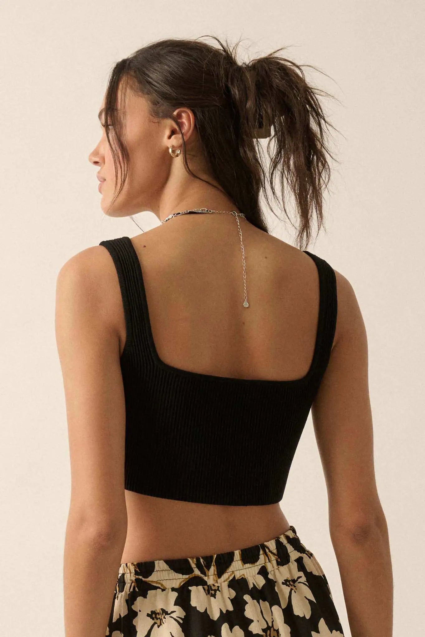 Shaper Fit Cropped Rib-Knit Sweetheart Tank Top