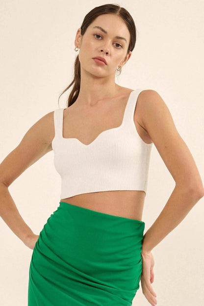 Shaper Fit Cropped Rib-Knit Sweetheart Tank Top