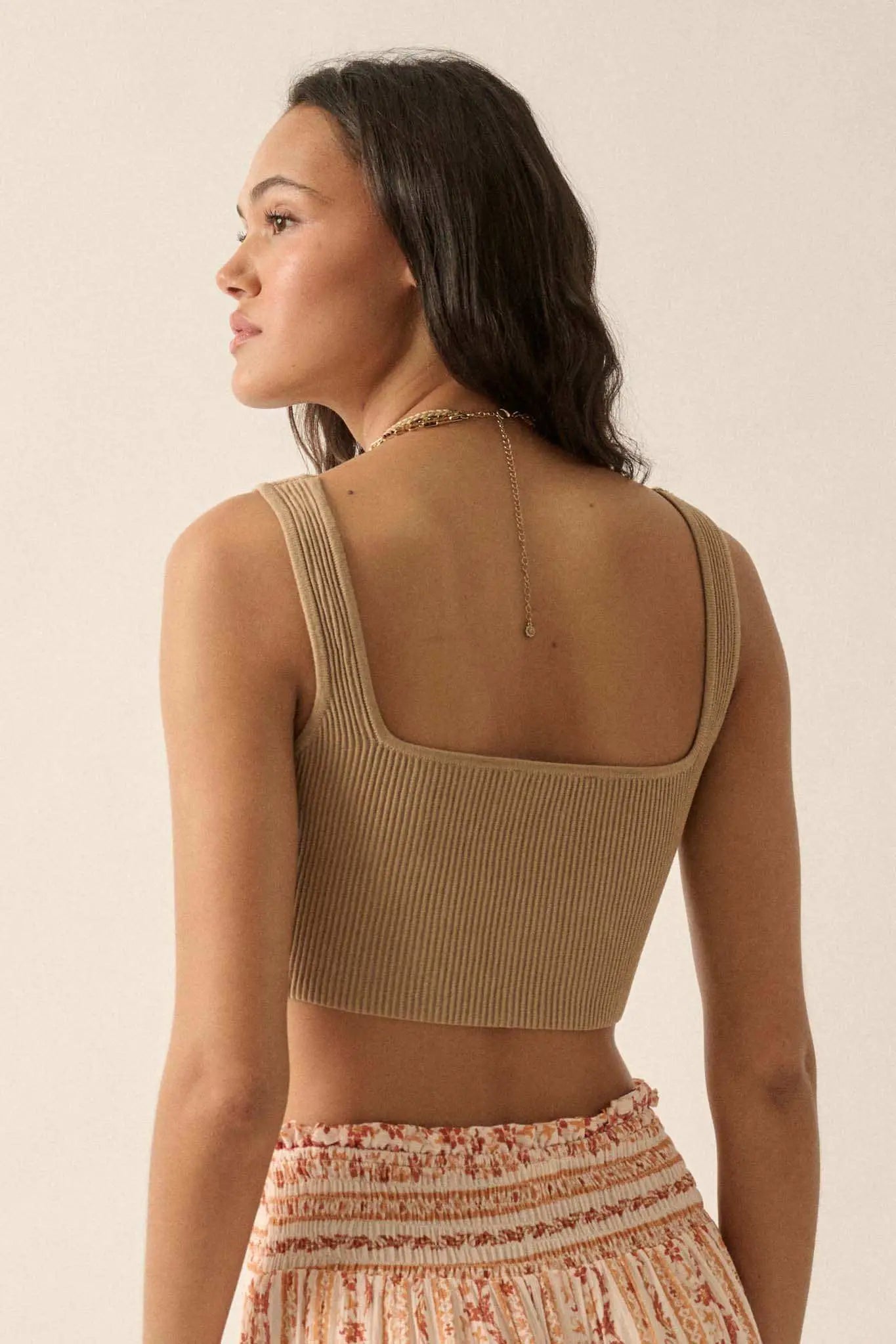 Shaper Fit Cropped Rib-Knit Sweetheart Tank Top