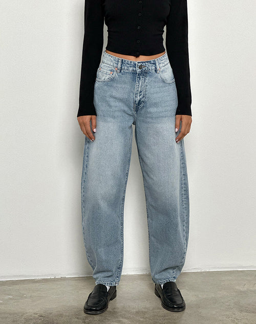 High Rise Barrel Jean in Blue