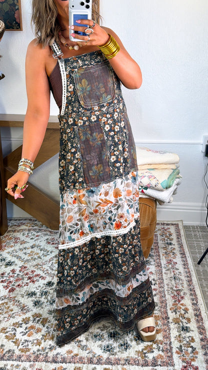 Blush Field Overall Dress, Olive Multi