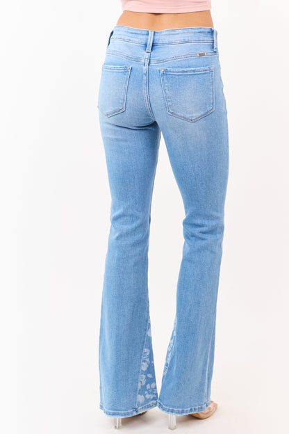 KanCan Medium Floral Panel Stretchy Flare Jeans