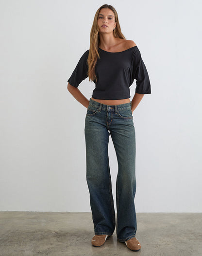Low Rise Parallel Jeans in Dirty Green