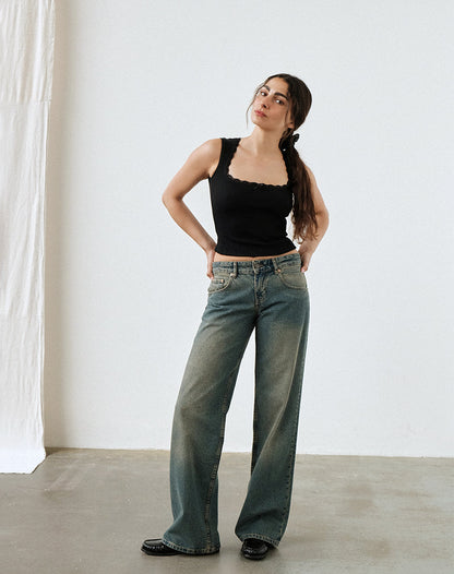 Low Rise Parallel Jeans in Brown Blue Acid