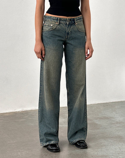 Low Rise Parallel Jeans in Brown Blue Acid