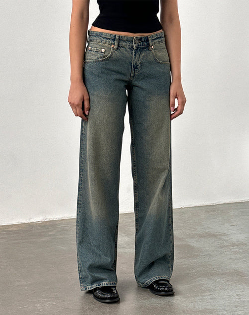 Low Rise Parallel Jeans in Brown Blue Acid