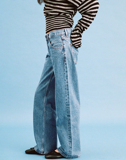 Low Rise Parallel Jeans in Blue Stone