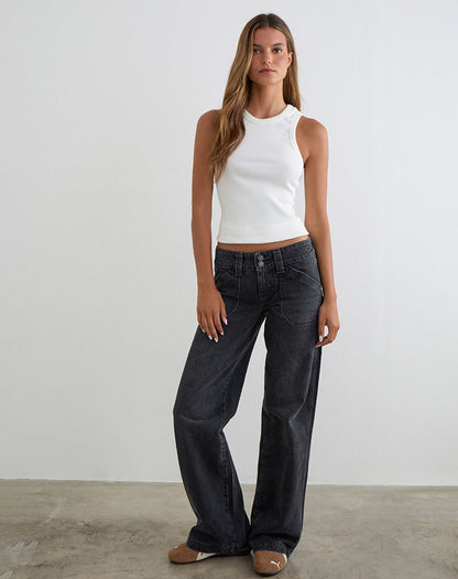 Low Rise Relaxed Cargo Jeans in Vintage Black