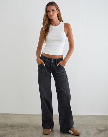 Low Rise Relaxed Cargo Jeans in Vintage Black