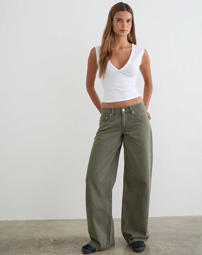 Low Rise Roomy Jeans in Olive