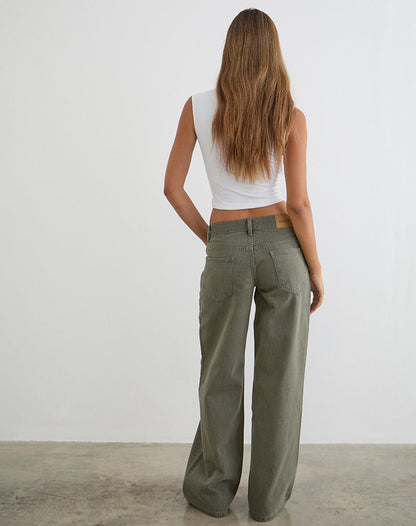 Low Rise Roomy Jeans in Olive