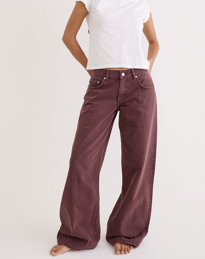Low Rise Roomy Jeans in Burgundy