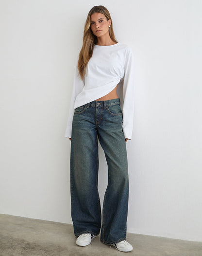 Low Rise Roomy Jeans in Dirty Green