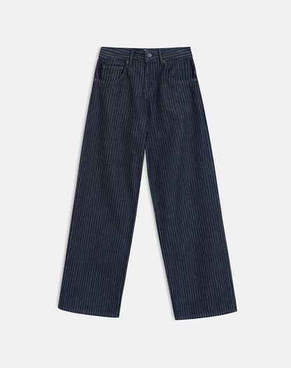Low Rise Roomy Jeans in Stripe Indigo