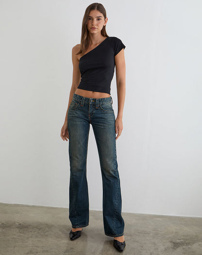 Low Rise Twisted Seam Jeans in Dirty Green