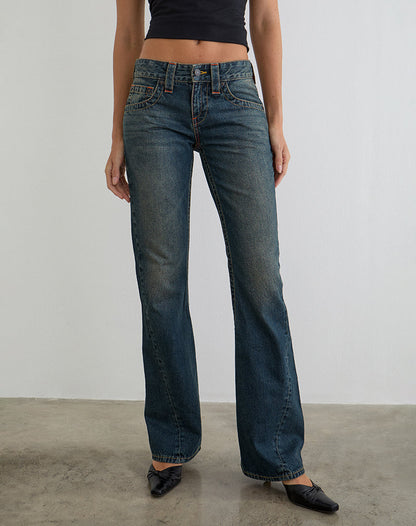 Low Rise Twisted Seam Jeans in Dirty Green