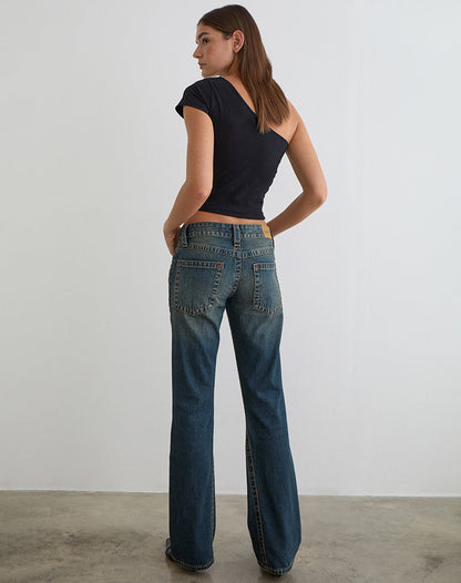 Low Rise Twisted Seam Jeans in Dirty Green