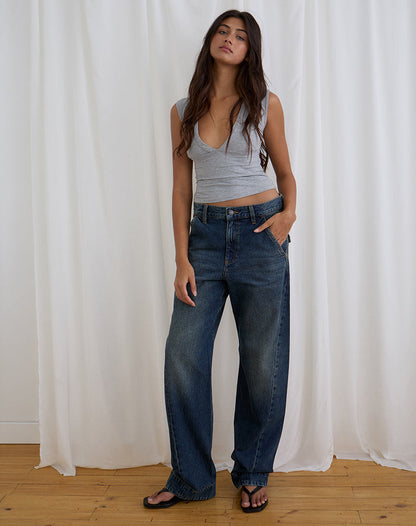 Low Rise Cinch Twisted Seam Jean in Dirty Green