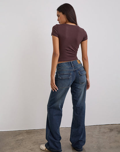 Low Rise Relaxed Cargo Jeans in Mid Blue Tint