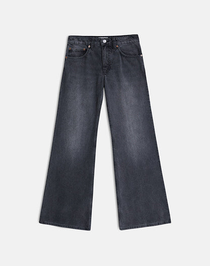 Low Rise Slouchy Flare Jeans in Washed Black Grey