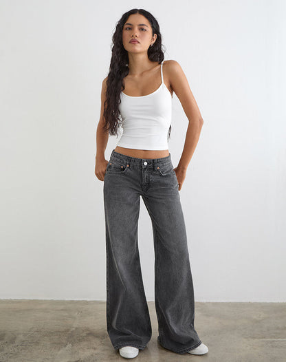 Low Rise Slouchy Flare Jeans in Washed Black Grey