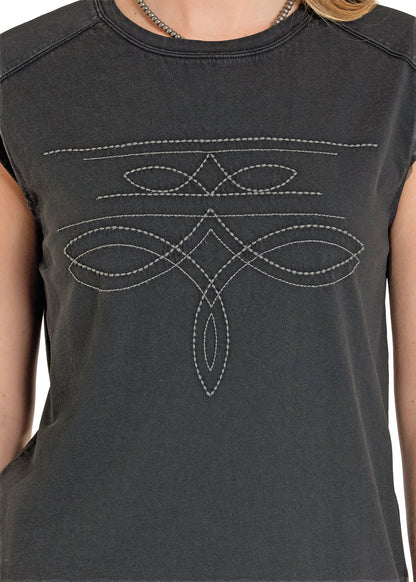 Panhandle Slim Distressed Black Boot Stitch Embroidered Jersey Tee
