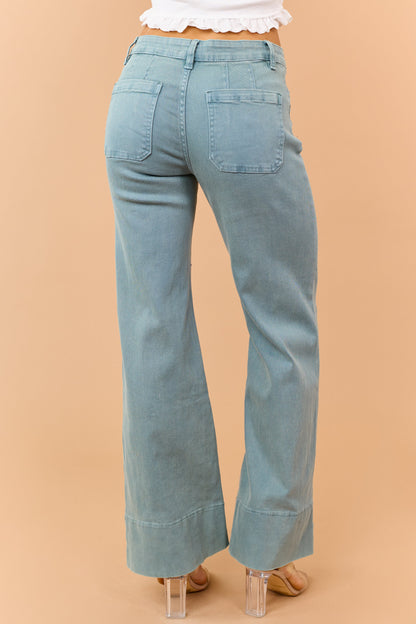Light Juniper Mid Rise Stretchy Wide Leg Jeans