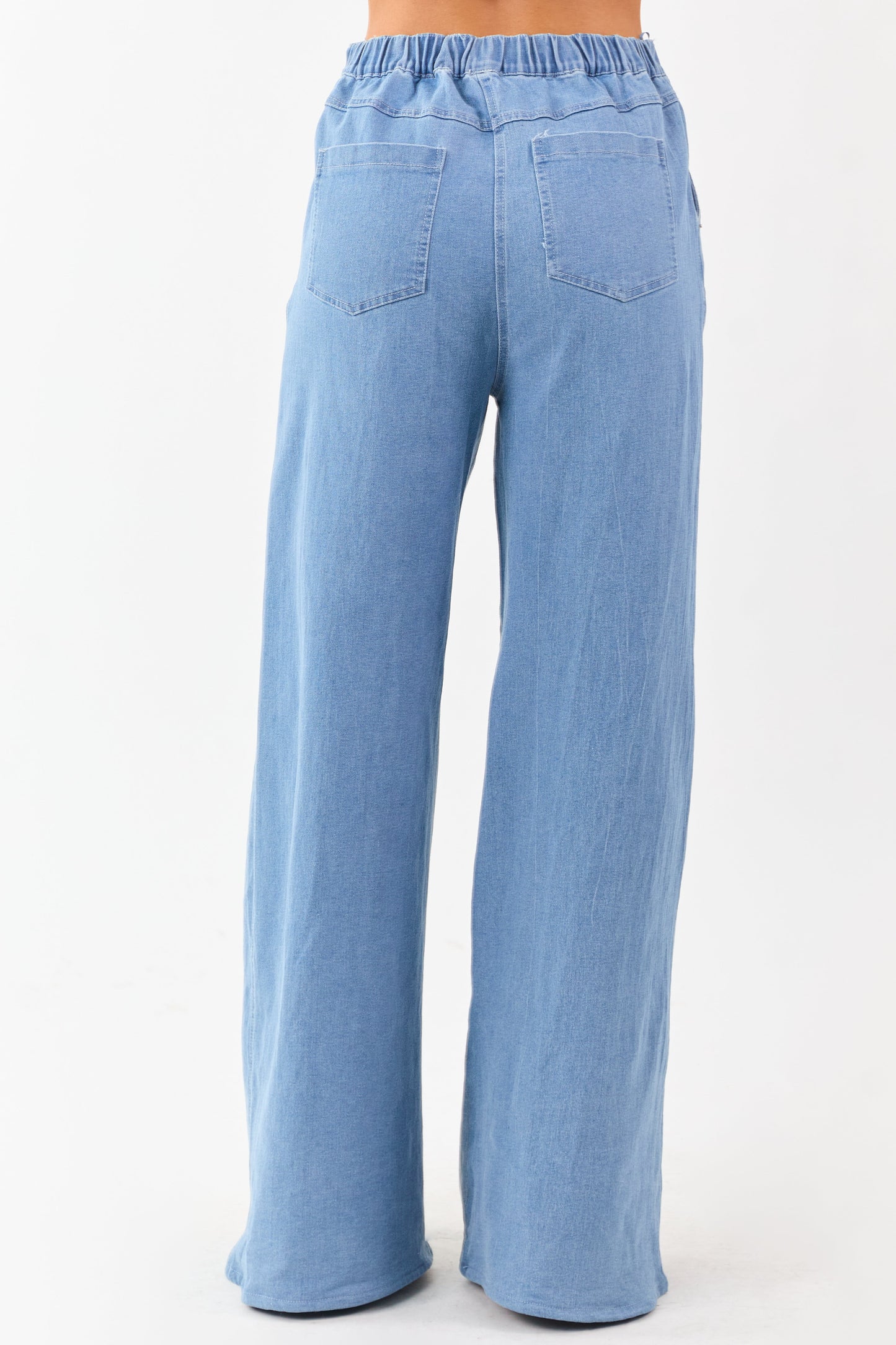Light Wash Colorblock Elastic Waist Wide Denim Pants