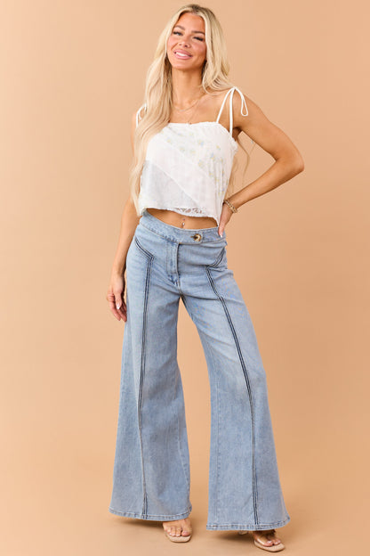Light Wash High Rise Stretchy Wide Leg Jeans