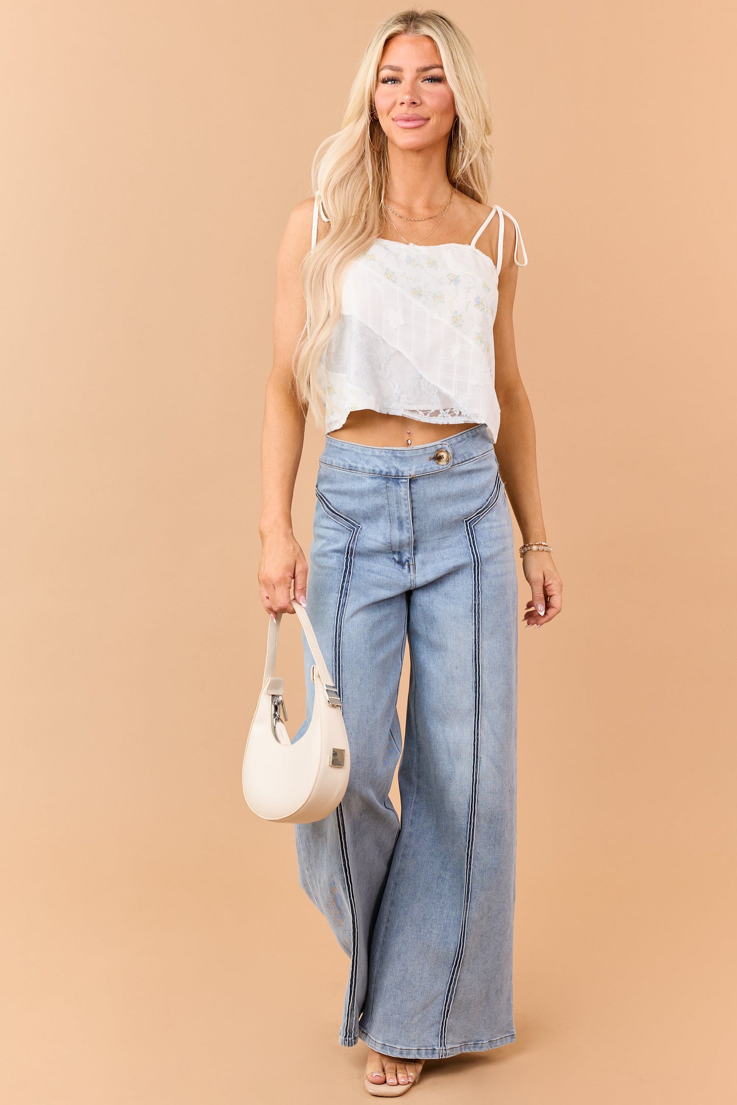 Light Wash High Rise Stretchy Wide Leg Jeans