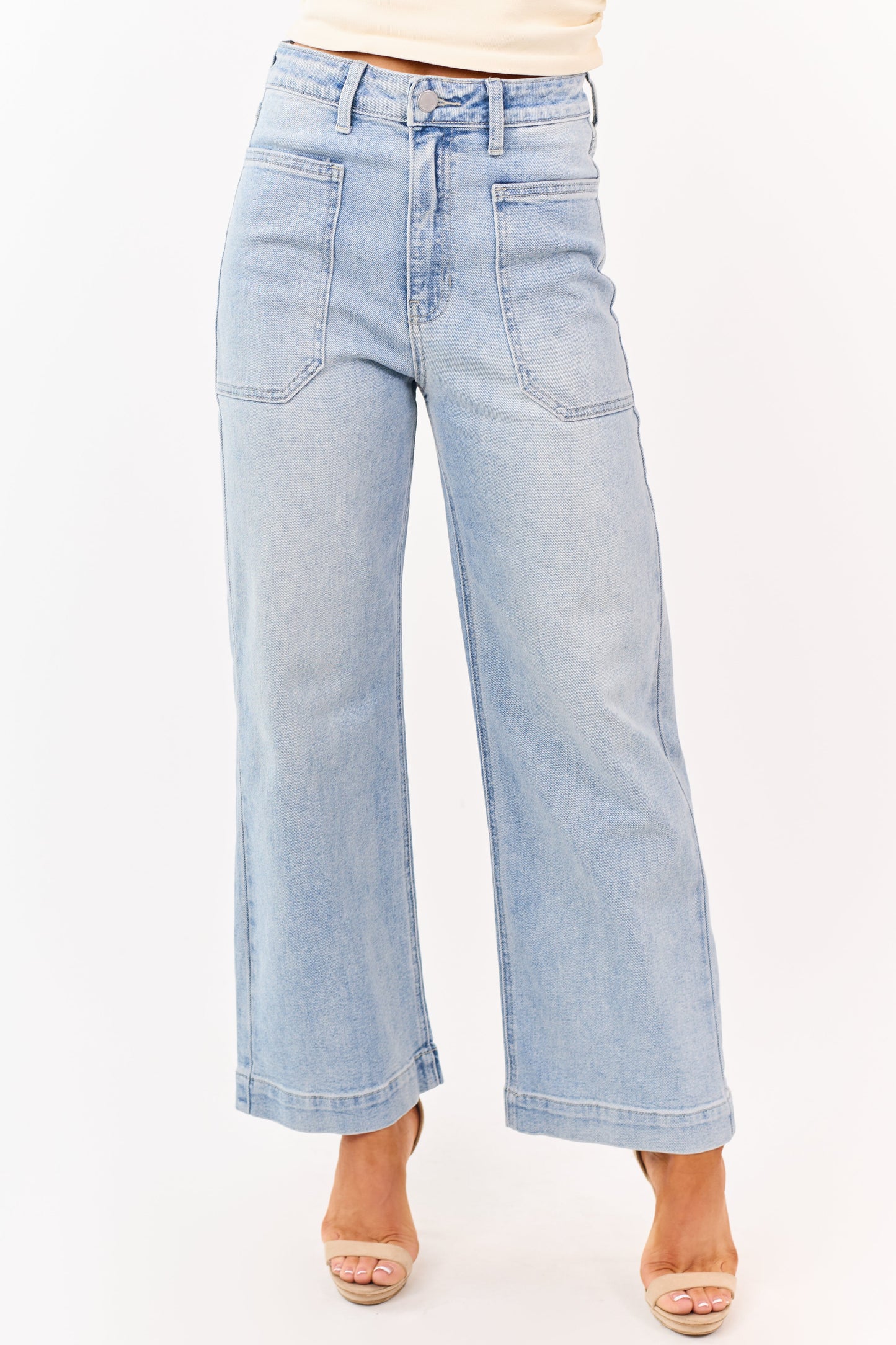Light Wash Stretchy Wide Leg Utility Jeans