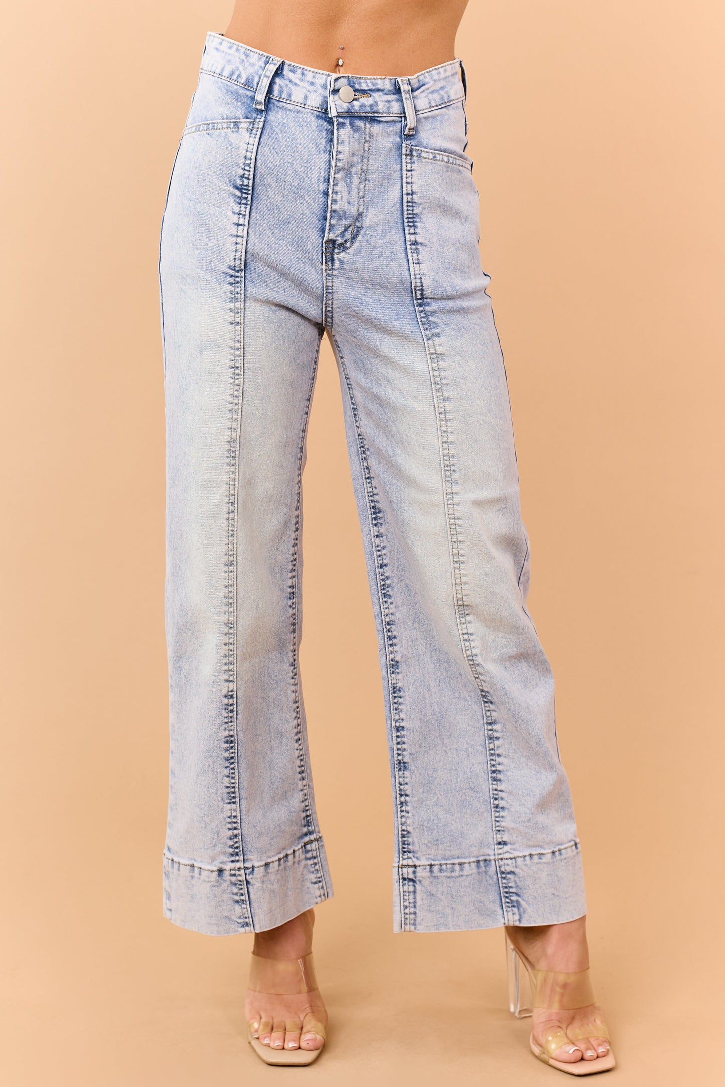 Light Wash Wide Leg Crop Stretch Jeans