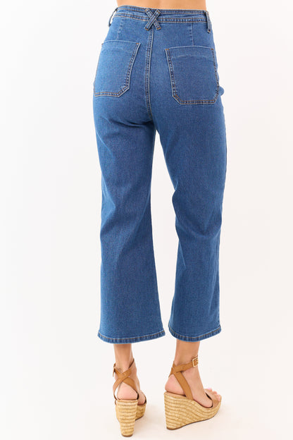 Lovelo Dark Wash Denim Stretchy Crop Straight Pants