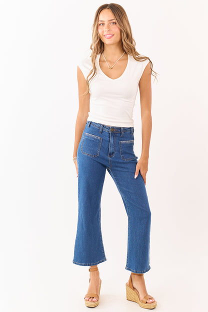 Lovelo Dark Wash Denim Stretchy Crop Straight Pants