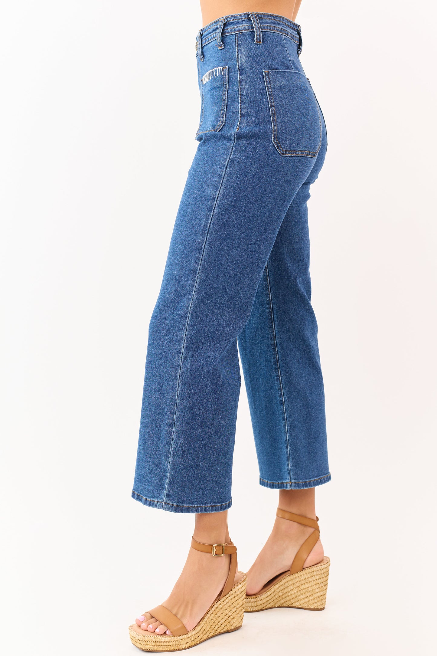 Lovelo Dark Wash Denim Stretchy Crop Straight Pants