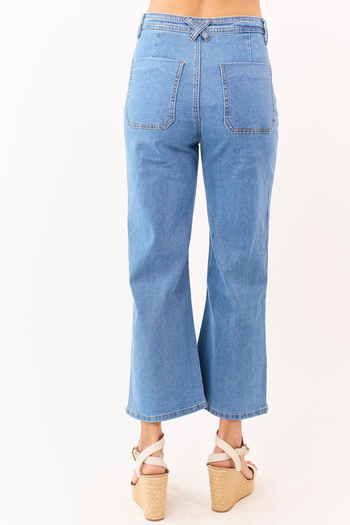 Lovelo Medium Wash Denim Stretchy Crop Straight Pants