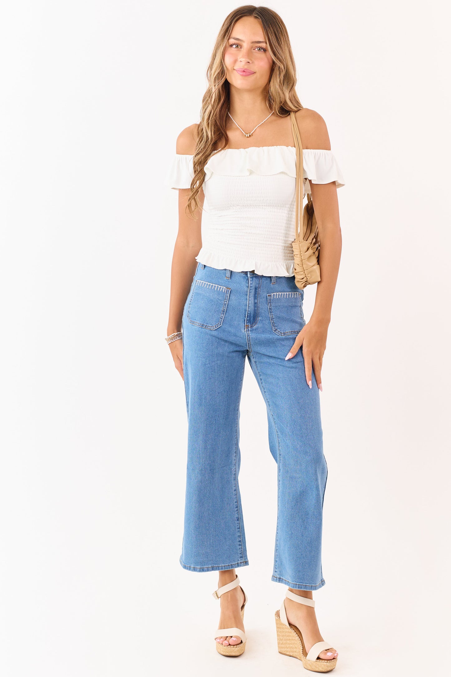 Lovelo Medium Wash Denim Stretchy Crop Straight Pants