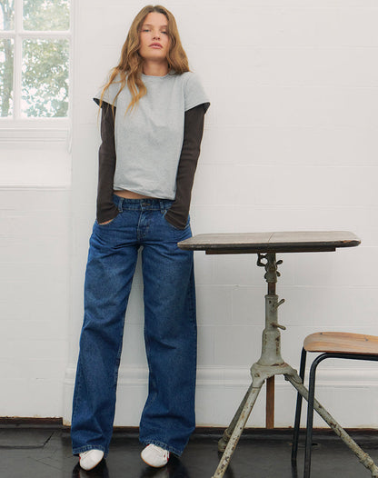 Low Rise Parallel Jeans in Mid Blue Used