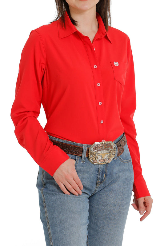 CINCH ARENA FLEX RED LONG SLEEVE SHIRT